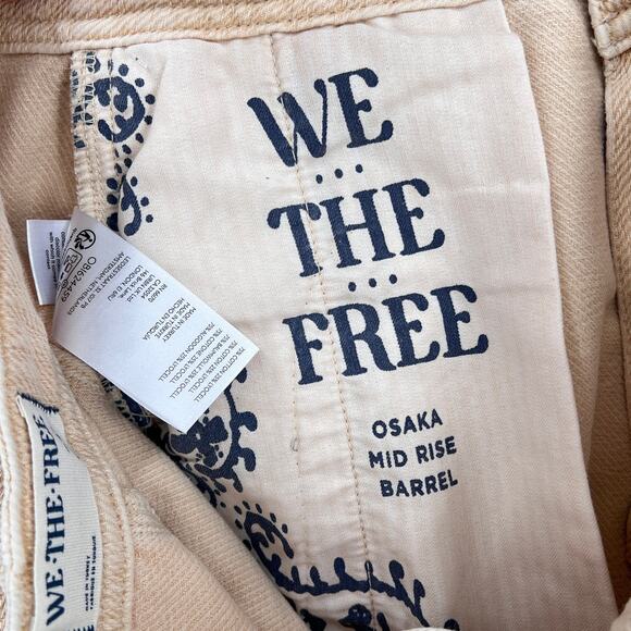FREE PEOPLE Osaka Mid Rise Barrel Jean Womens 28 Latte Tan Cropped Twill NEW - Picture 14 of 16
